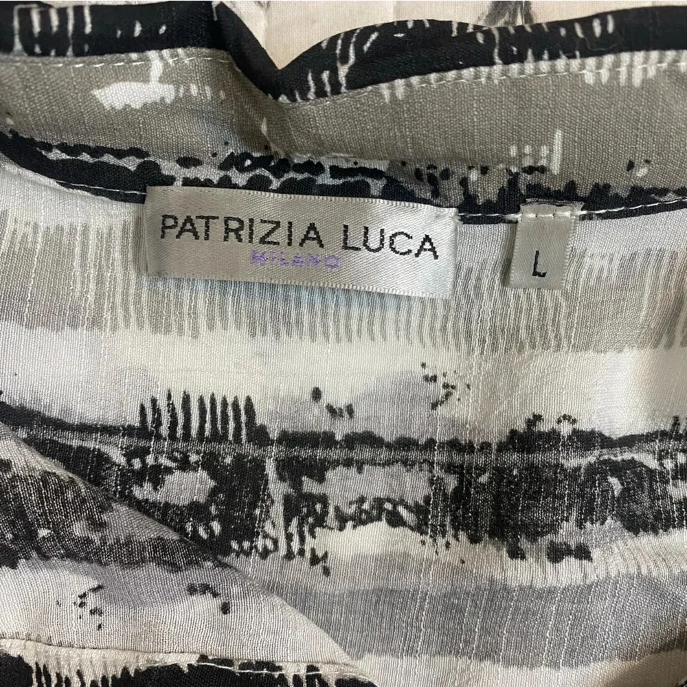 PATRIZIA LUCA Women’s Three Quarter High Low Striped Print Shirt Dress Top L - Picture 10 of 13